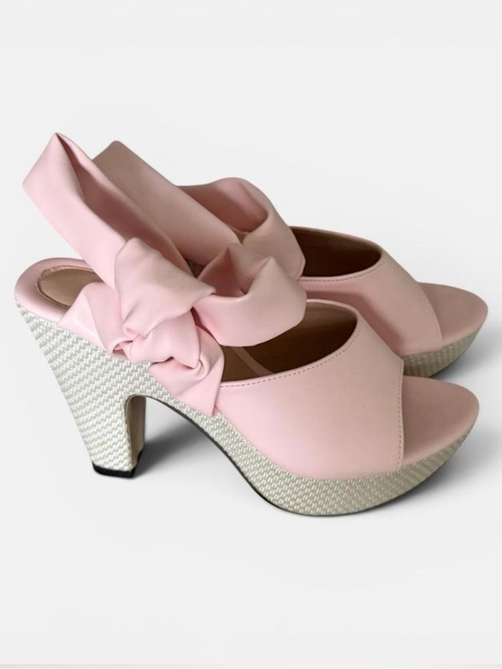 Pastel Pink Leather Platform Heels
